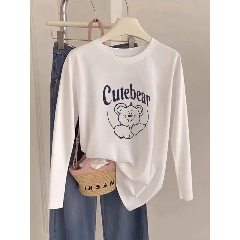 2025新款早八入秋衣服正肩长袖t恤女时尚减龄内搭打底衫上衣秋冬