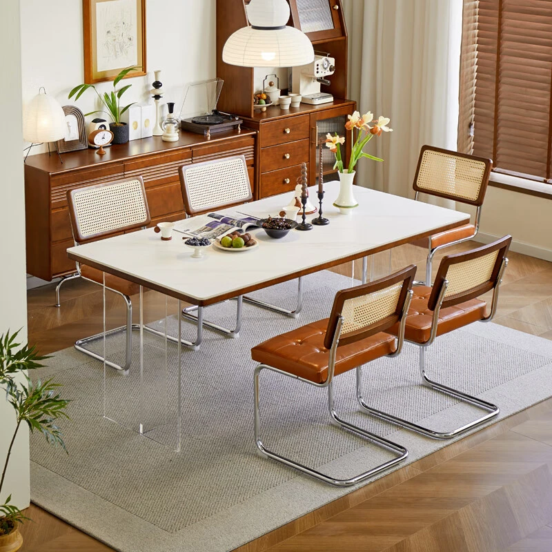 致典法式中古风实木餐桌客厅茶室亚克力桌大板餐桌小户型复古简约