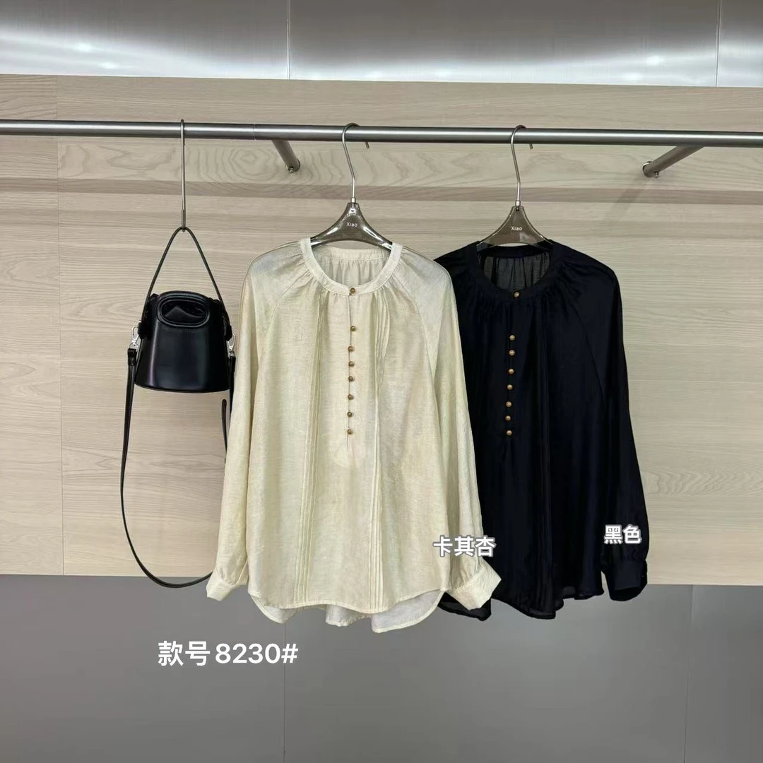 （森系美学）夏季轻薄透气极简修身复古森系法式小衫42211