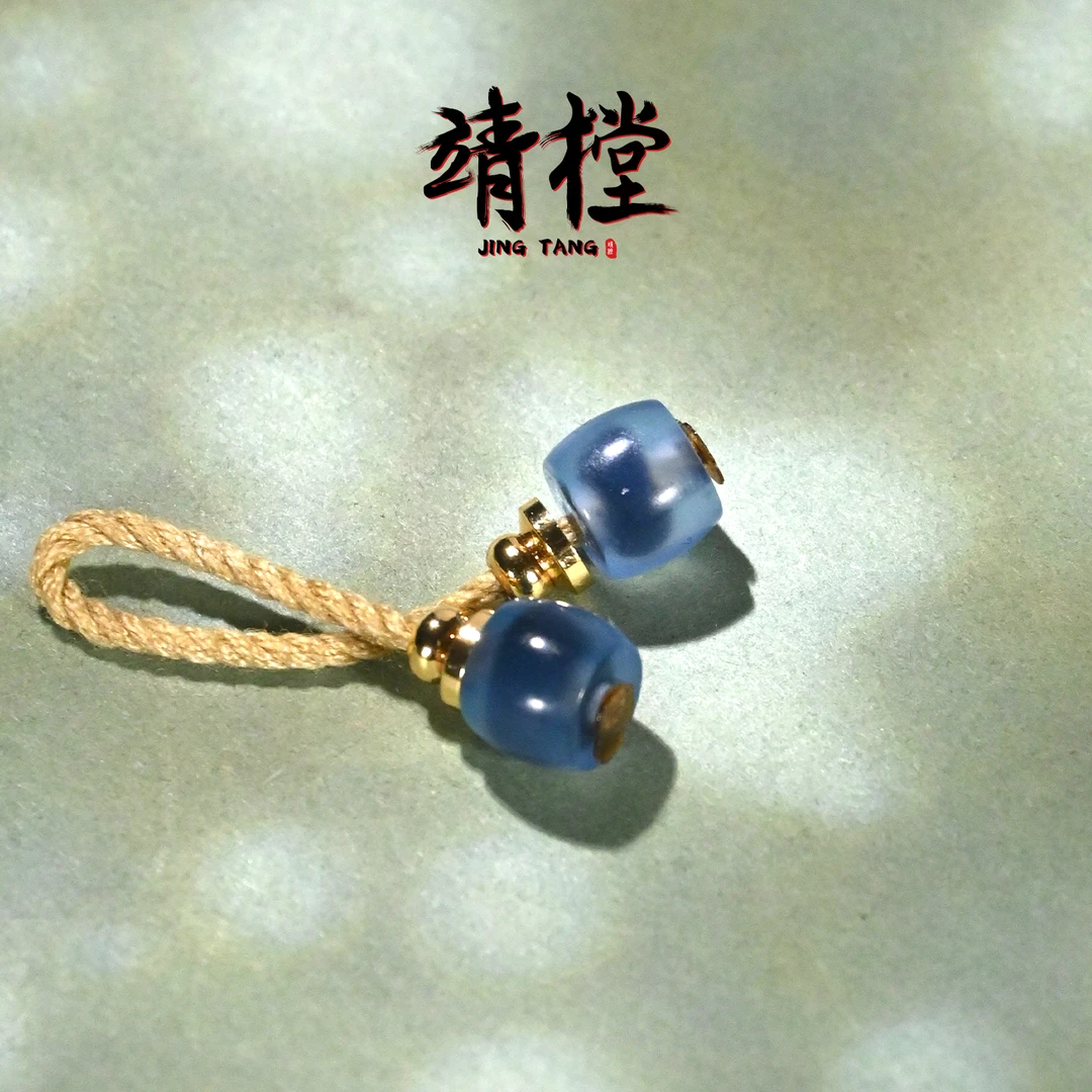 6MM蓝糖心玛瑙直切弟子珠一对文玩108手串配饰配珠收尾配件束尾