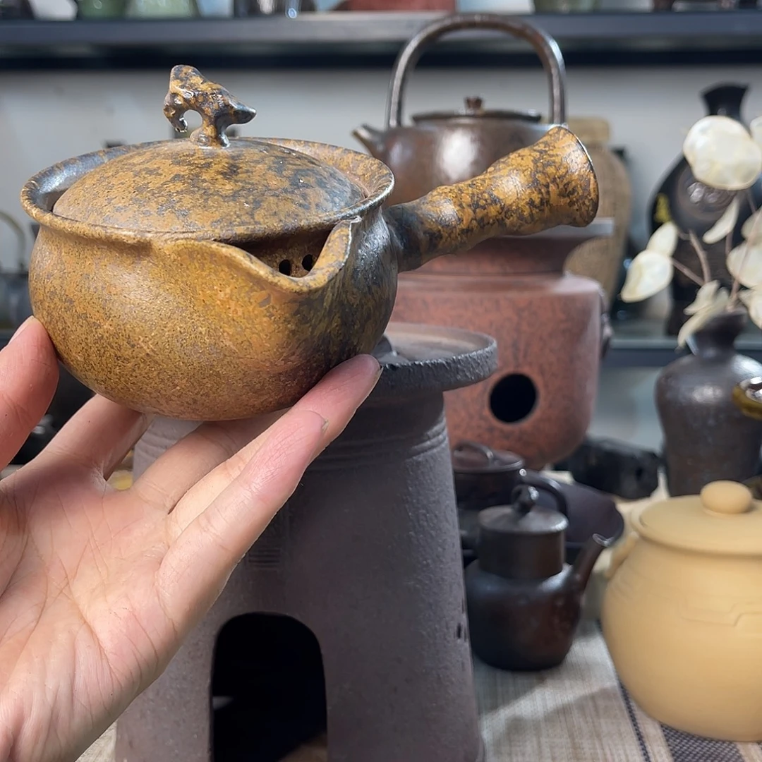 碟紫砂粗陶实用茶壶