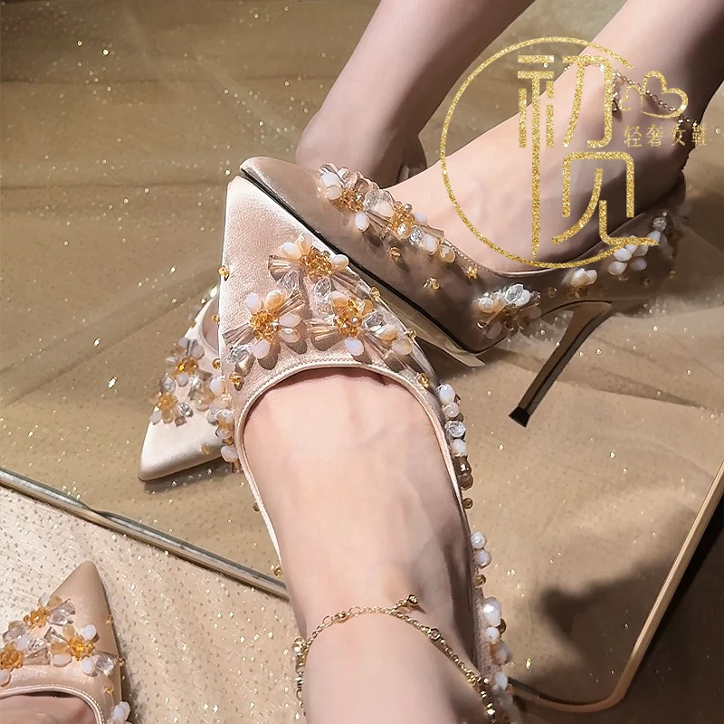 新中式千金风高跟鞋2025新款主纱秀禾两穿新娘鞋日常百搭不累脚