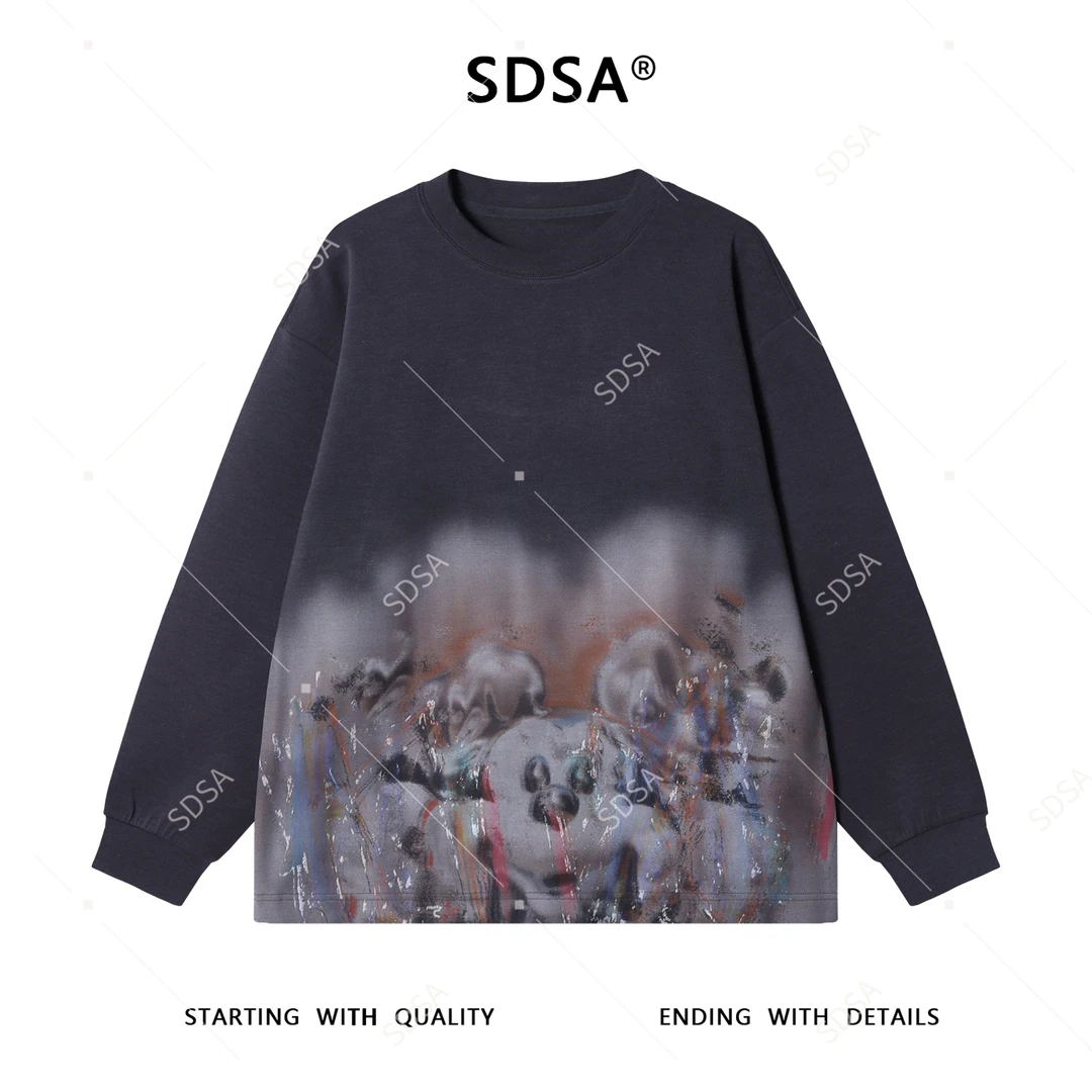 SDSA男士秋冬新款痞帅男装时尚动漫米奇印花圆领卫衣宽松百搭上衣