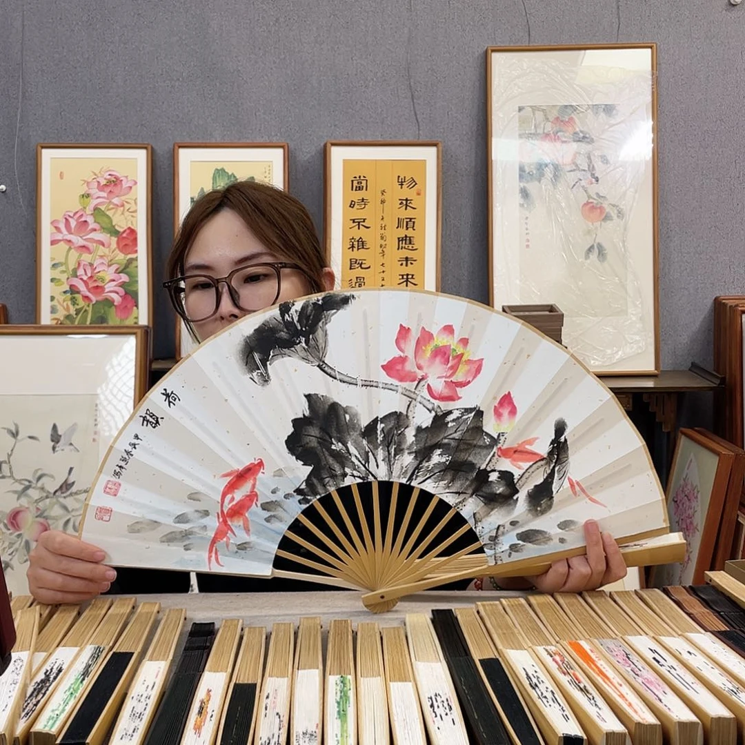 国画10寸玉竹-纯手绘-文玩扇骨（默认粘好）