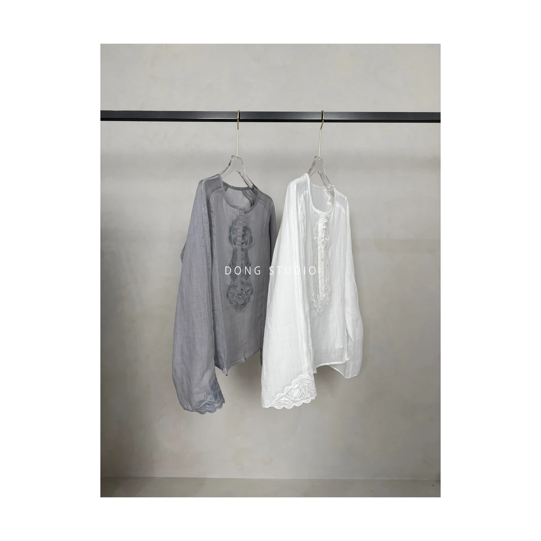 高定刺绣呼吸感苎麻T恤I6404