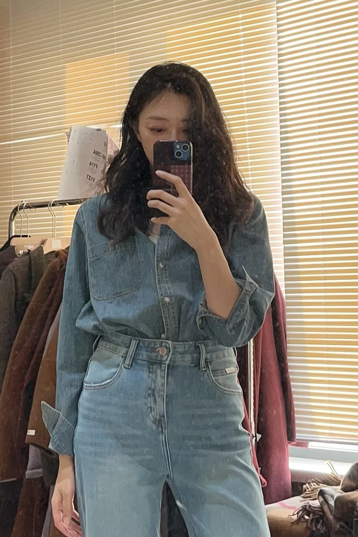 俩辫春款牛仔衬衫