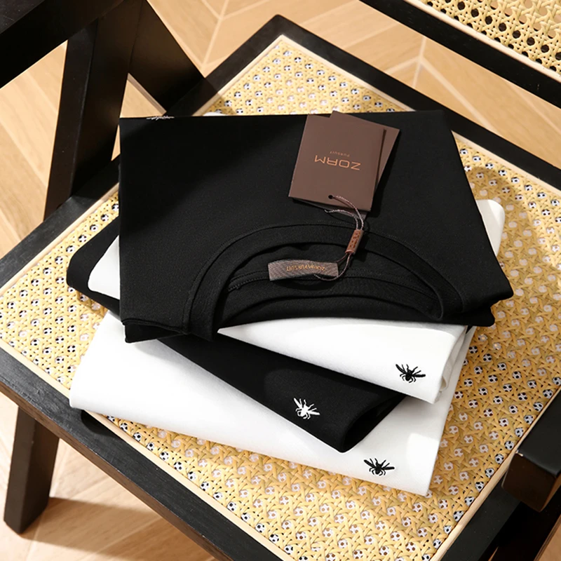 天花板级！高支长绒棉！精工刺绣！夏季男士高端休闲短袖T恤上衣