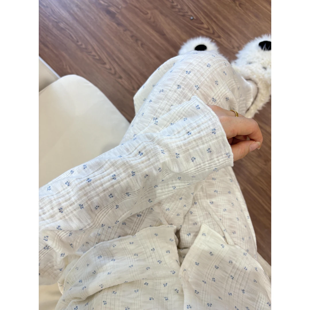 韩版甜美小碎花休闲长袖睡衣女秋季新款显瘦长裤家居服套装可外穿