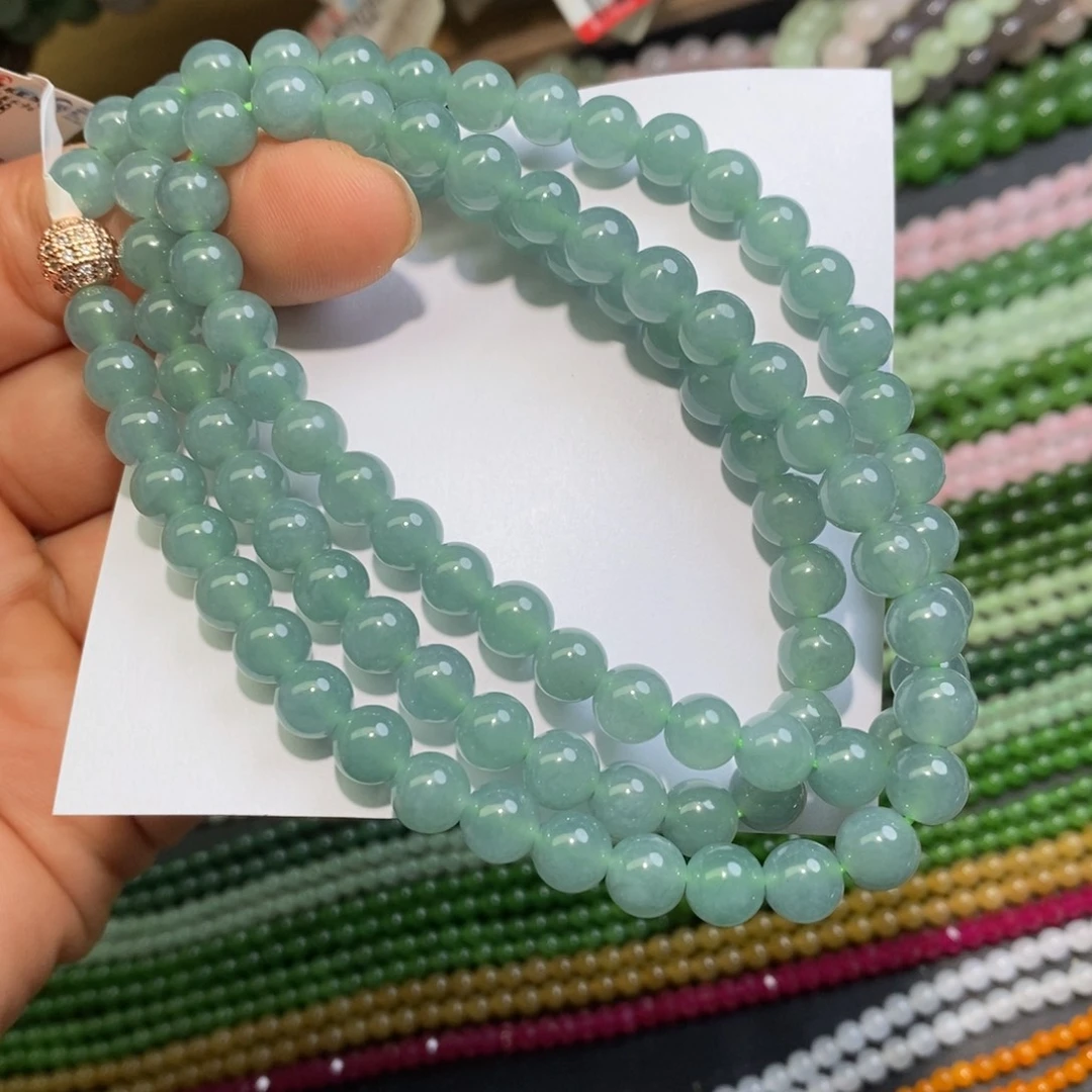 未镶嵌手链翡翠卡7左右翡翠冰蓝水108