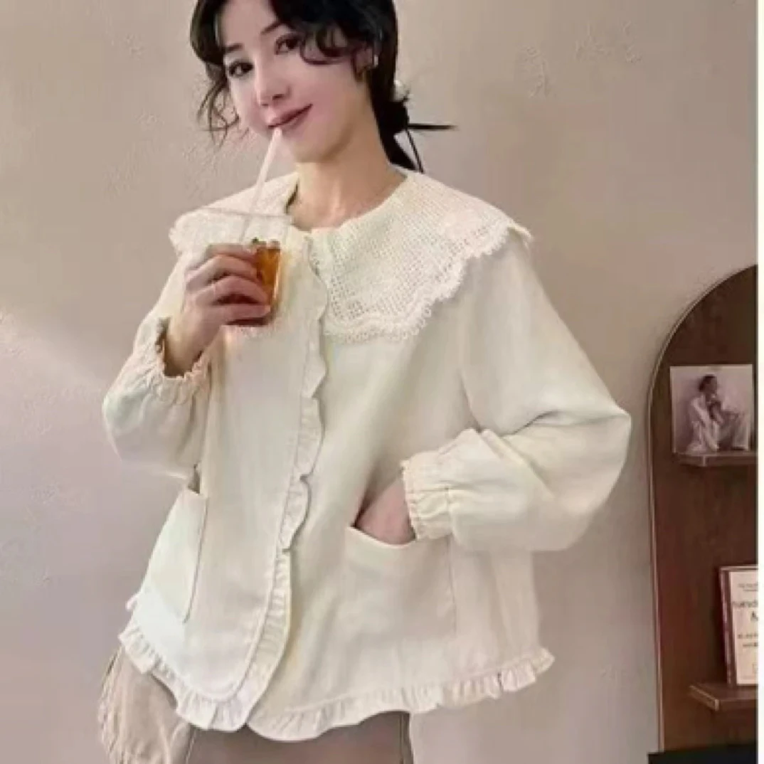 韩系复古毛织娃娃领春款显瘦女新款小个子甜美加厚保暖外套06