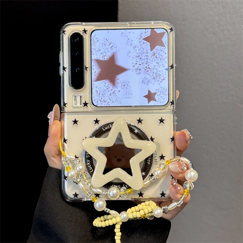 适用华为purax典藏版折叠屏手机壳pocket2透黄星星化妆镜磁吸支架