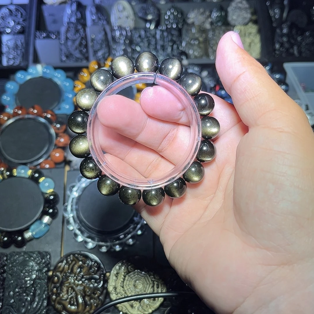 黑曜岩未镶嵌手串贝****皇金曜石14m