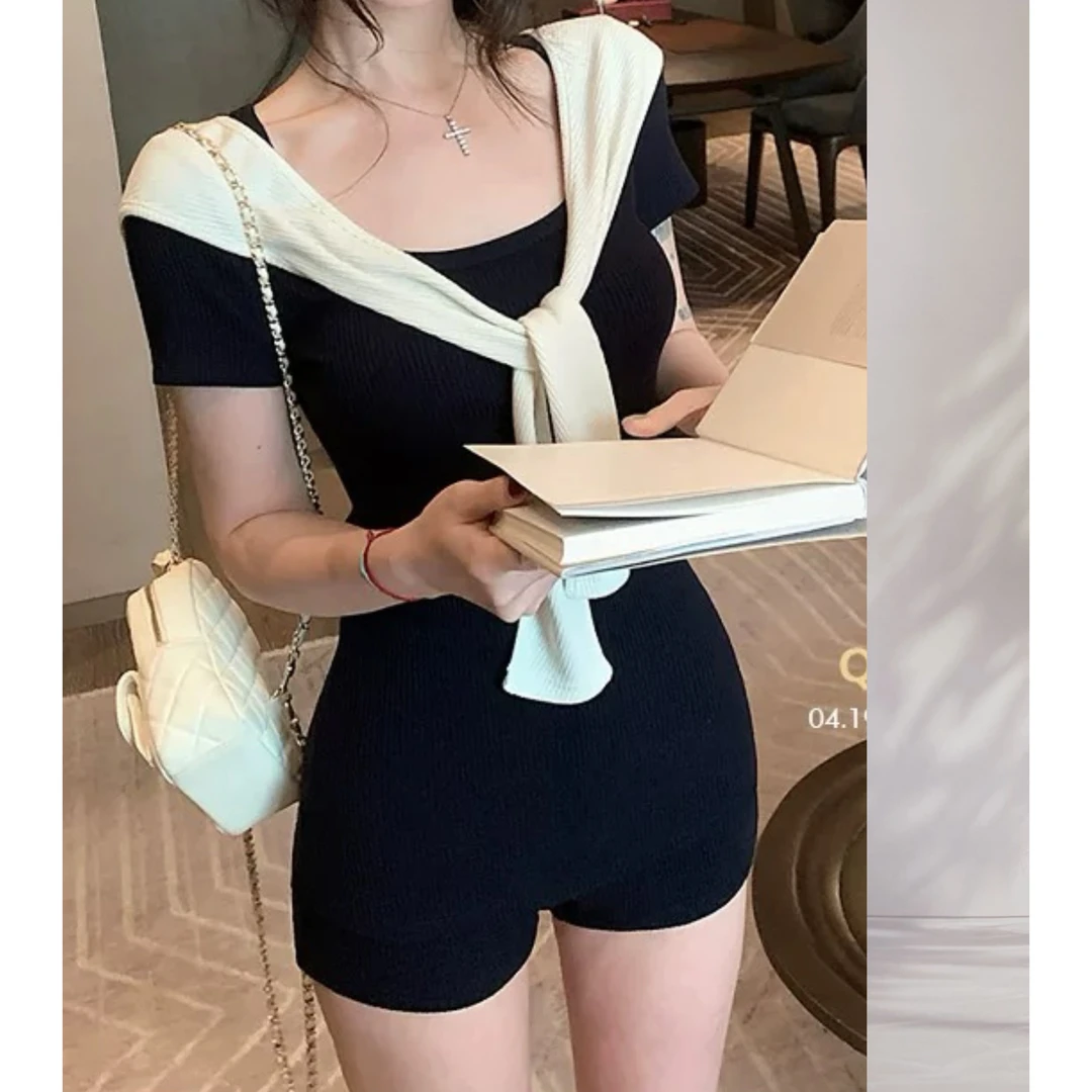 邱肉瑶 气质轻熟风修身T恤短裙套装女夏季新款显瘦简约三件套