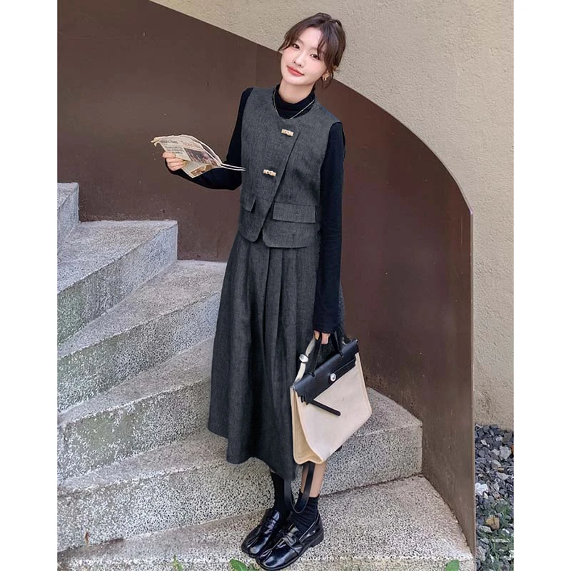 【ZY】【三件套】【有里布】马甲套装裙女春秋温柔风高级感三件套D3663