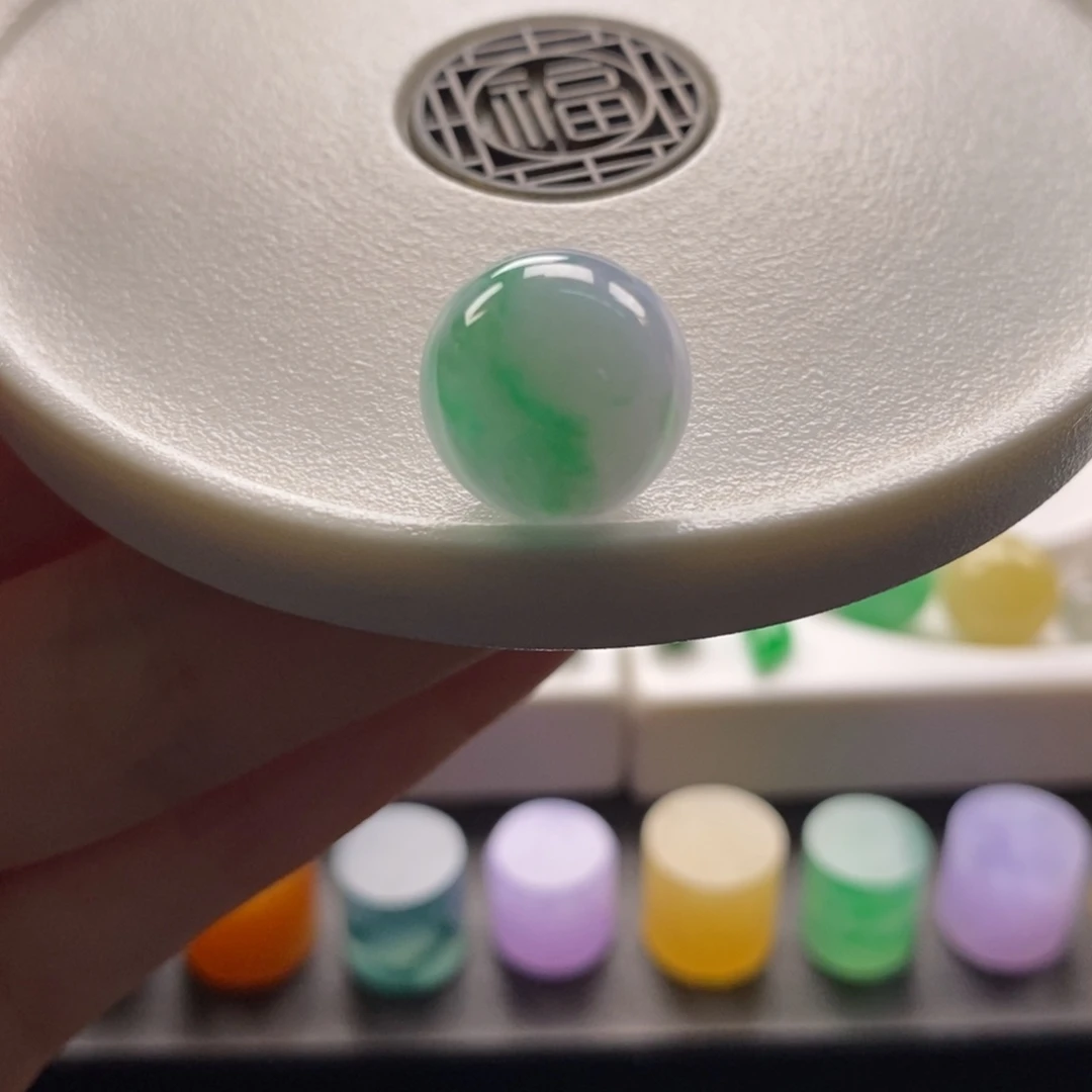 翡翠未镶嵌颈饰蓝紫底飘金丝绿圆珠卡13