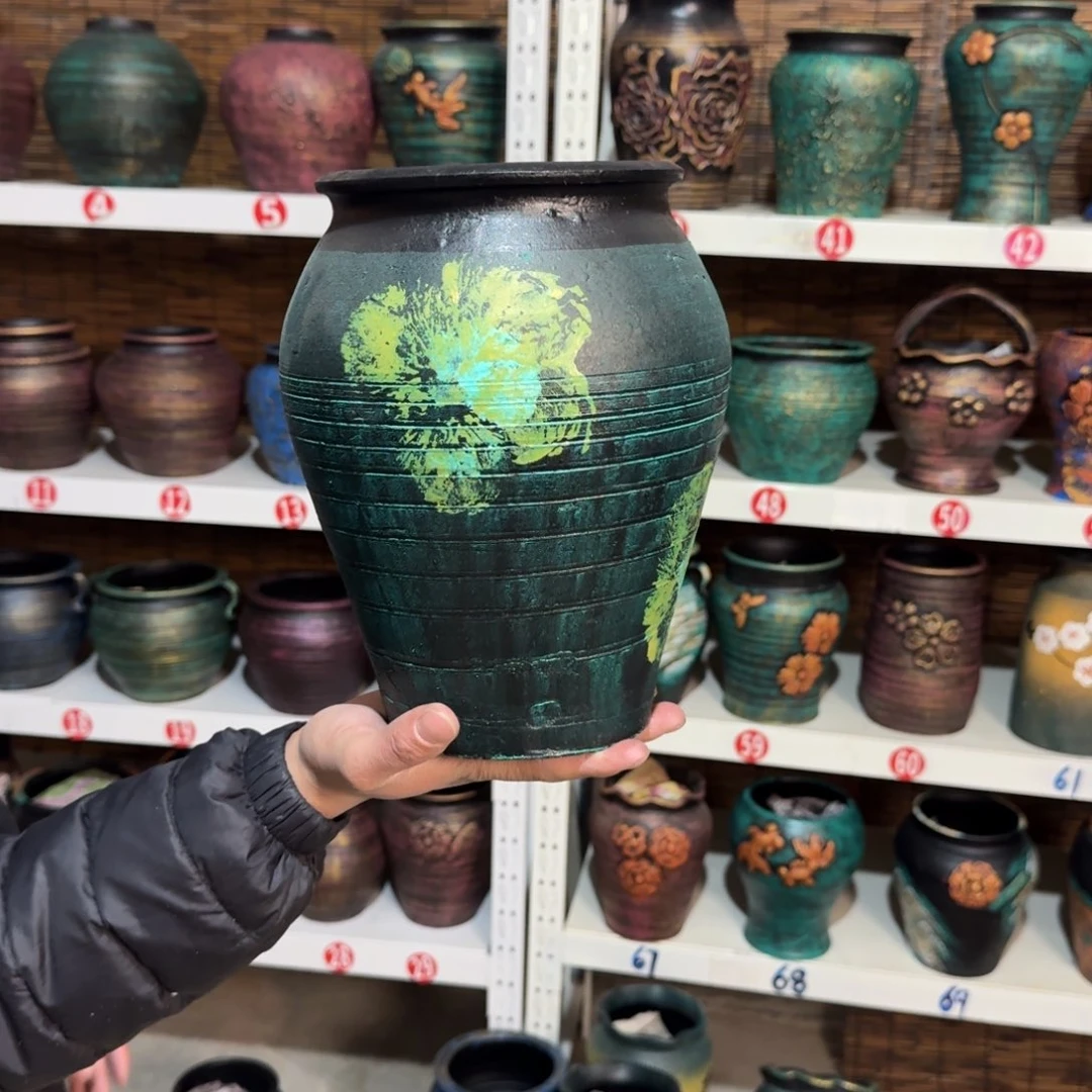 红陶红陶浮雕花盆炸炸炸