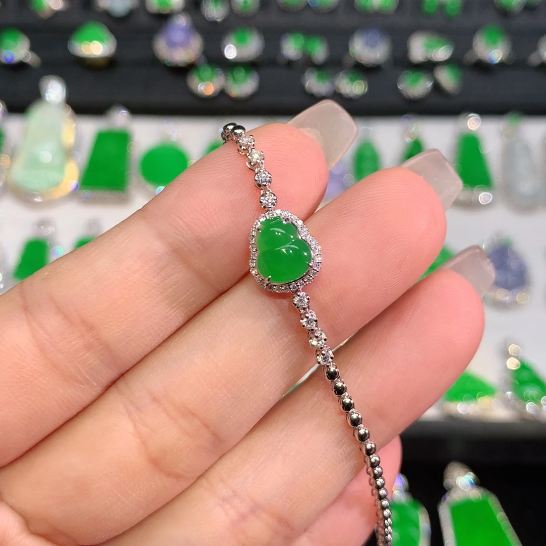 珍***下翡翠18K金镶嵌手链