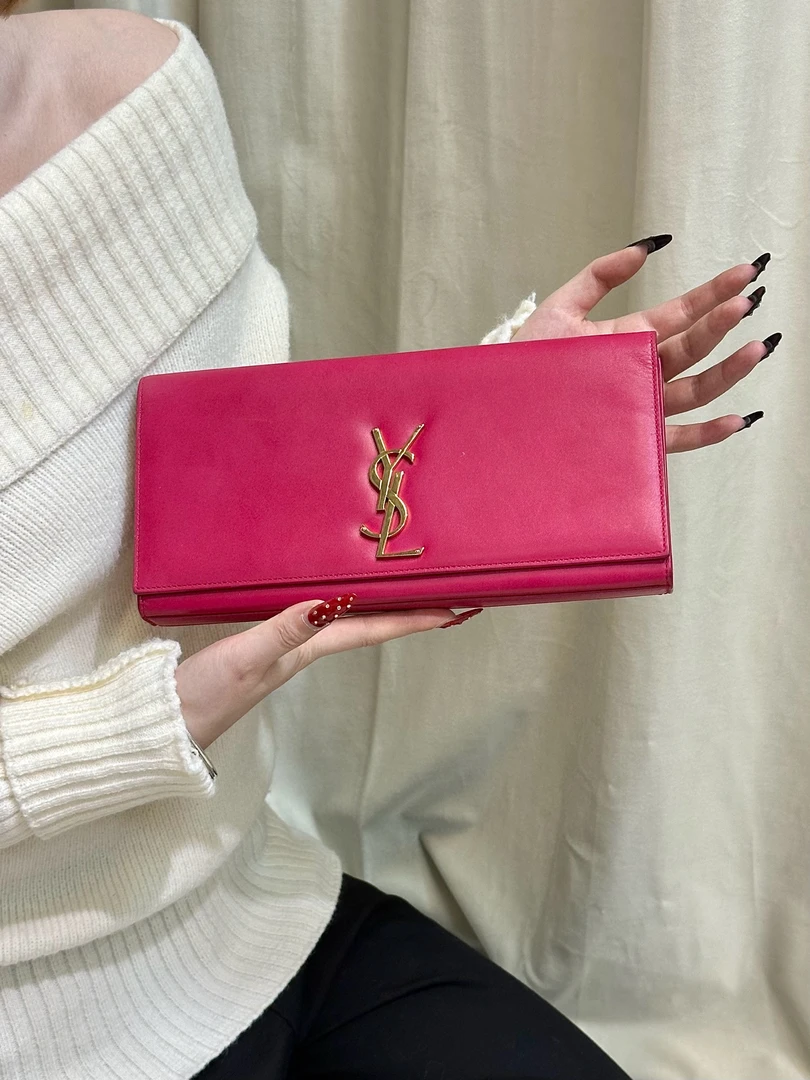 95新 YSL/圣罗兰 ysl 玫粉色手拿包 (K)