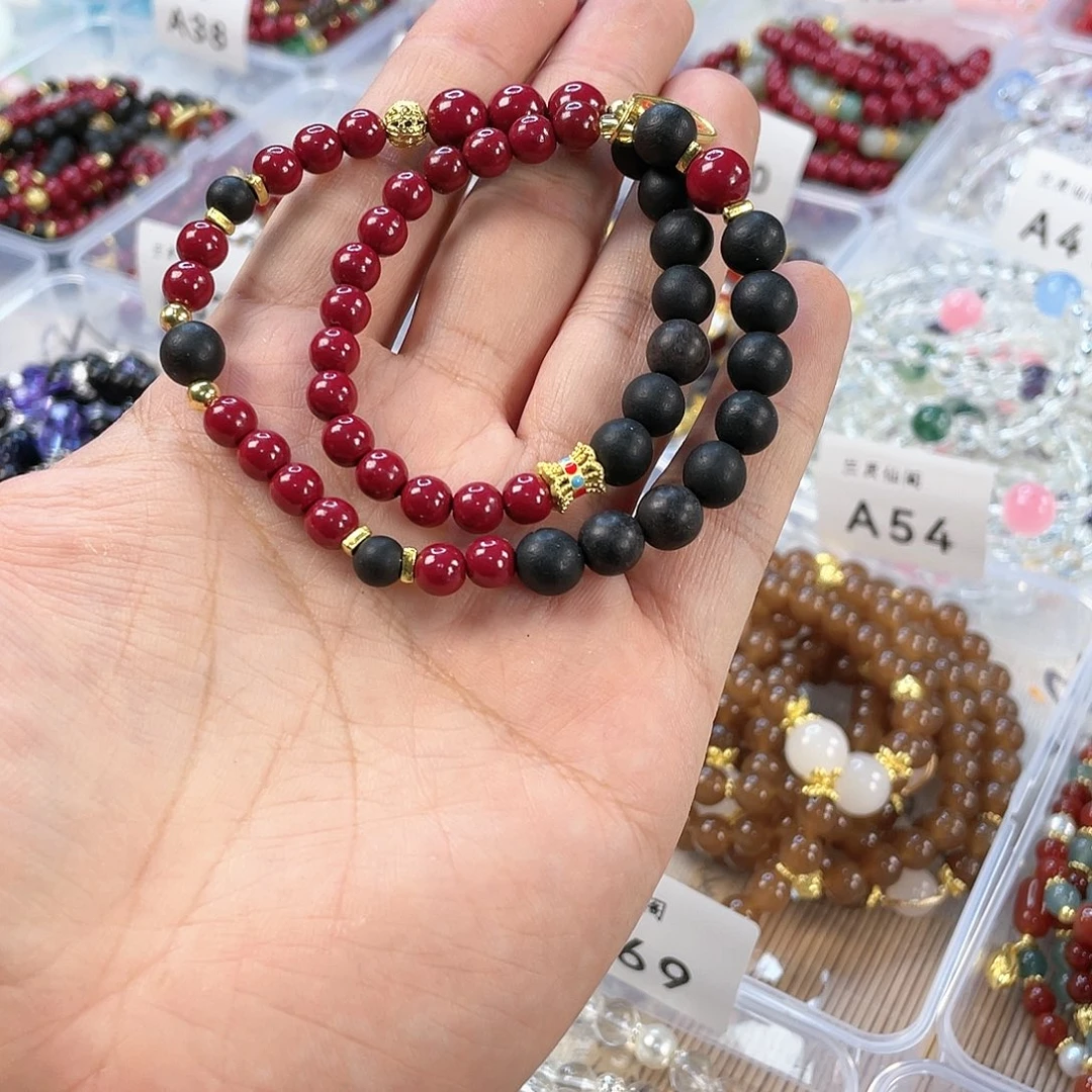 檀香木手串银S925镀金镶嵌