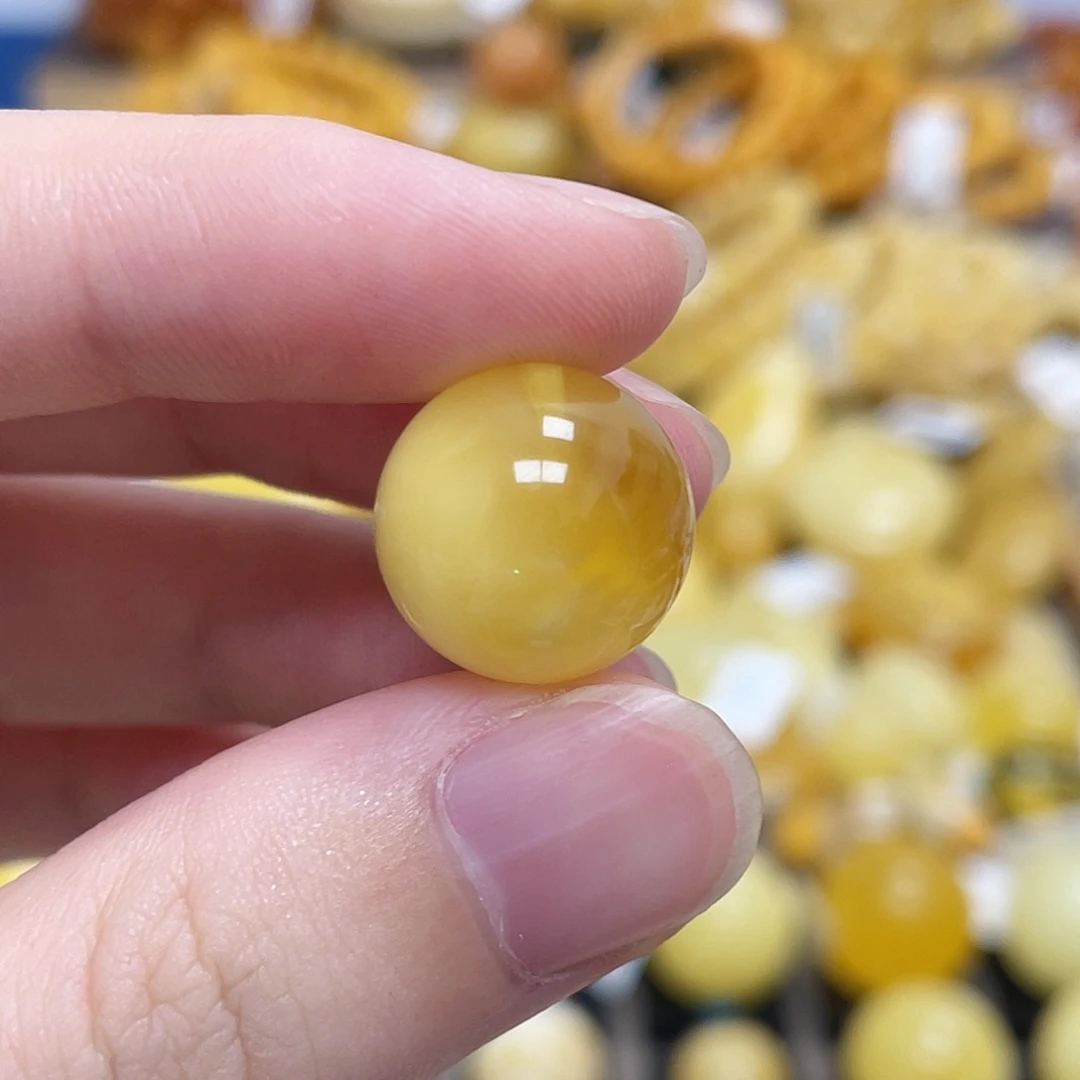 蜜蜡未镶嵌珠宝奇石圆珠浓蜜金黄聚宝盆15m m