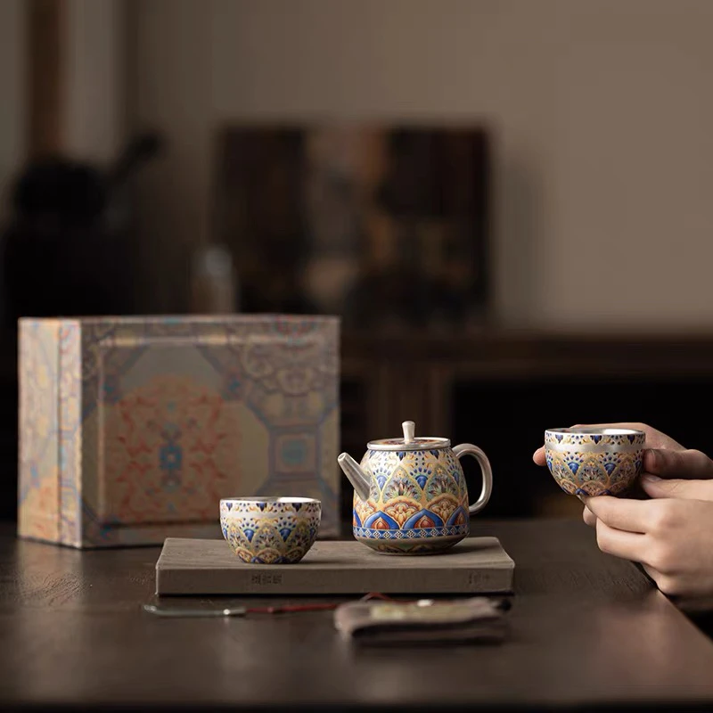 国潮鎏银泡茶壶一壶两杯茶具礼品小套装节日送礼商务老师长辈领导