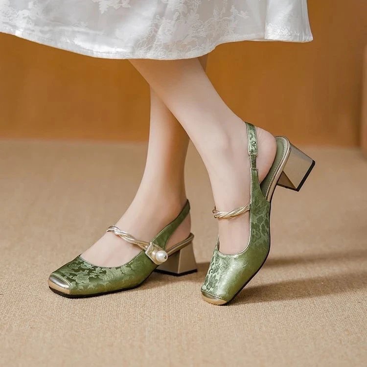 733国风款复古单鞋中跟女百搭时装凉鞋方头包头凉鞋包头