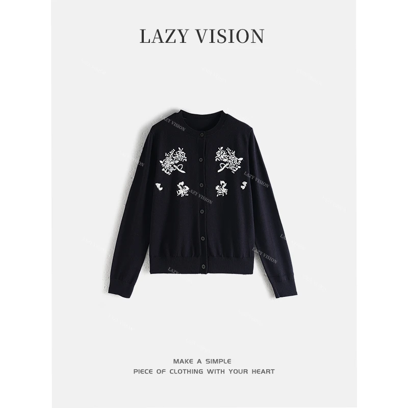 LAZYVISION/羊毛钉珠绣花开衫针织衫ZMD-32442小小
