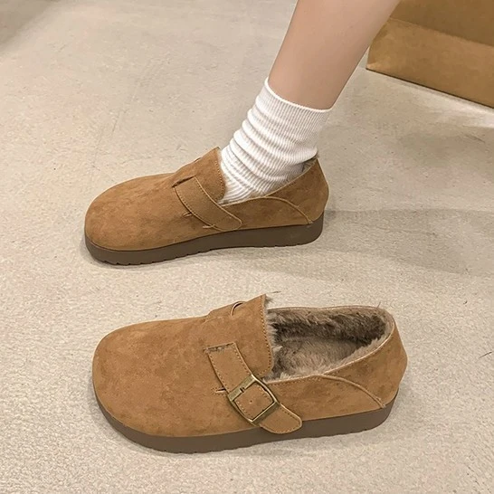 PU雪地靴新款棉鞋2024女厚底保暖毛毛鞋博肯勃肯鞋冬季乐福鞋加绒