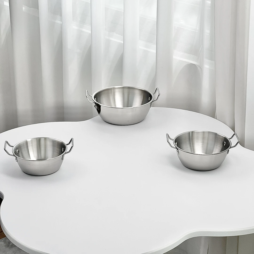 双耳碗304不锈钢米酒碗家用双耳饭碗小吃碗13cm+14cm+17cm三件套