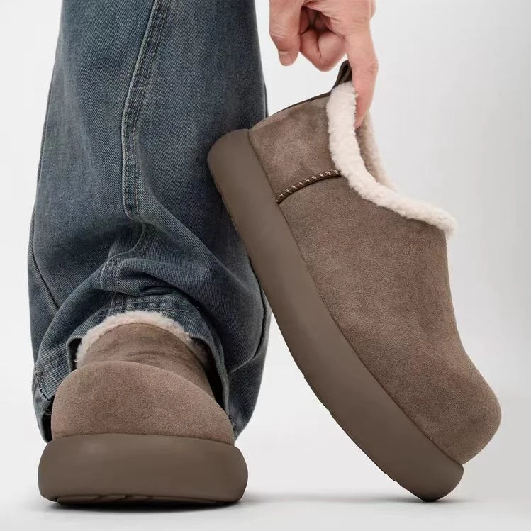 冬季加绒保暖厚底全包小土豆勃肯鞋男女增高大头毛毛棉鞋雪地短靴