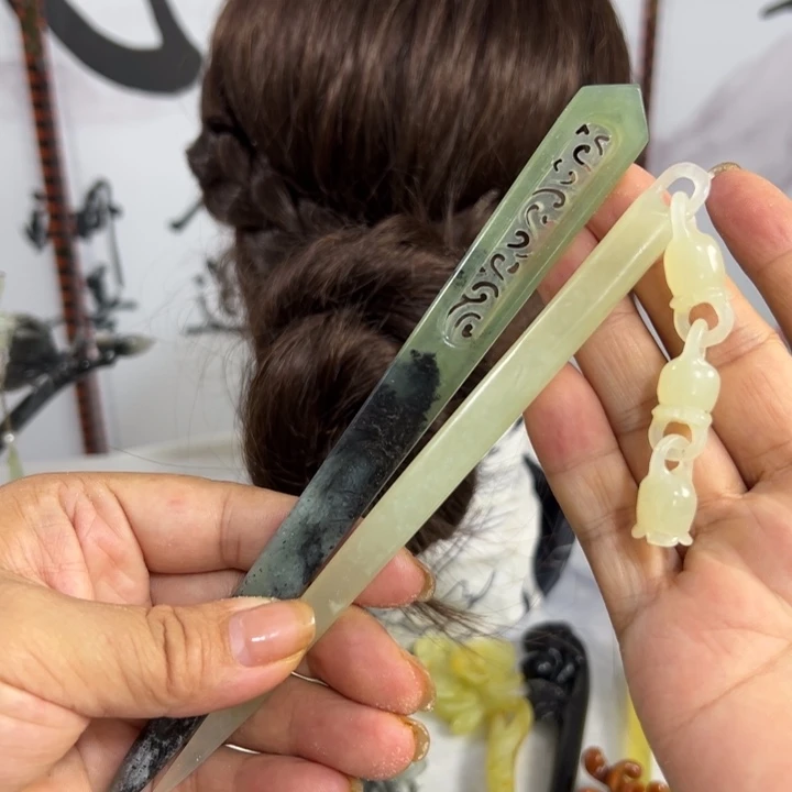 凝***心蛇纹石玉未镶嵌发饰