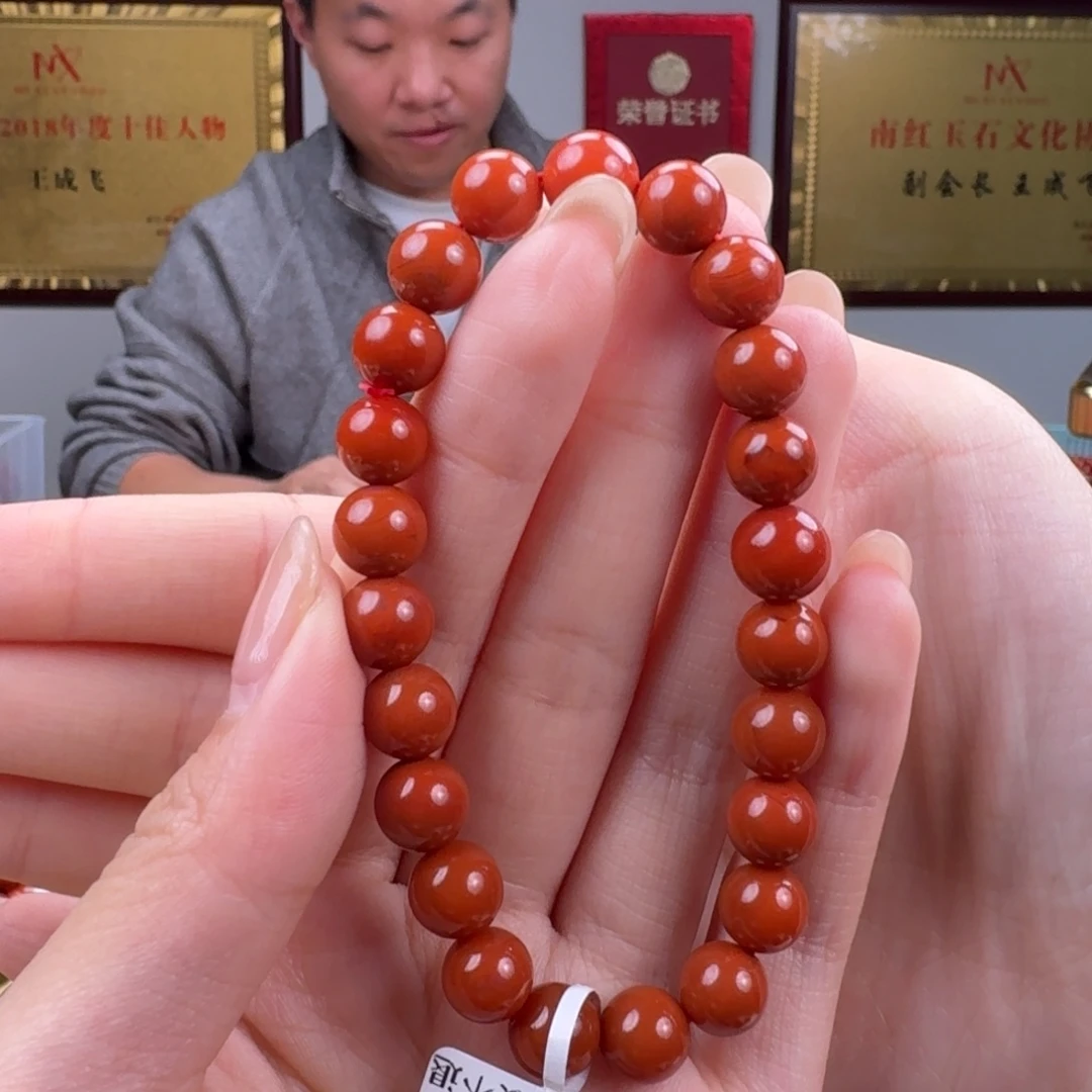 太***鸟南红玛瑙未镶嵌手链8mm➕满色满肉柿子红