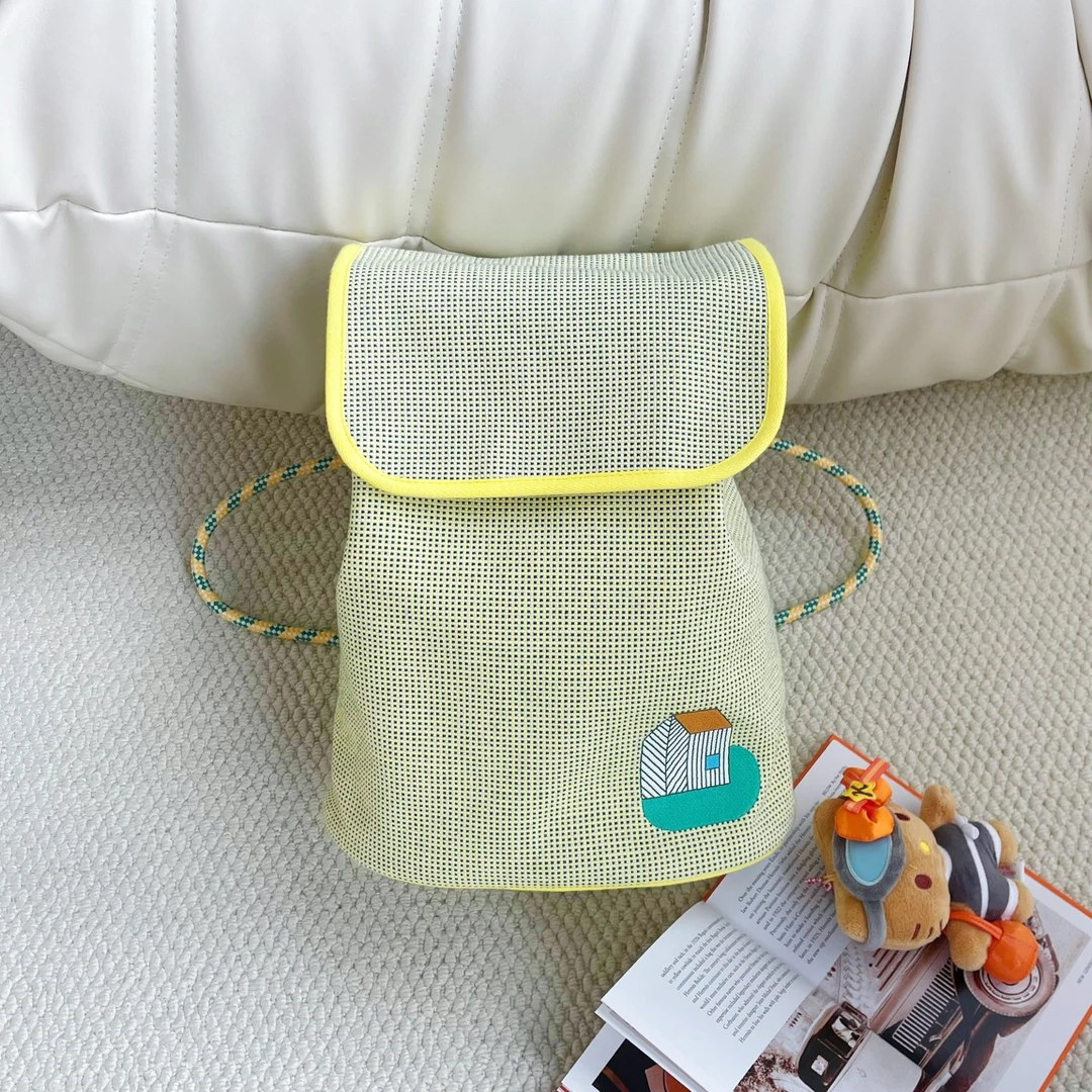 99新 Hermes/爱马仕 柠檬黄“花园小屋 ”帆布儿童包 BJM13-1043