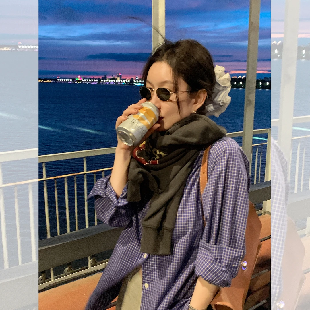 莉贝琳sisy 休闲格调衬衫 复古格纹挺括长袖上衣S25308ST01