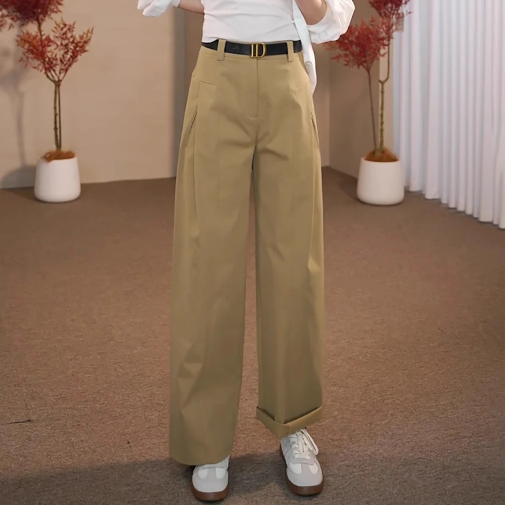 2025夏季新款韩版慵懒感时髦百搭直筒风琴裤女亲肤舒适显瘦休闲裤