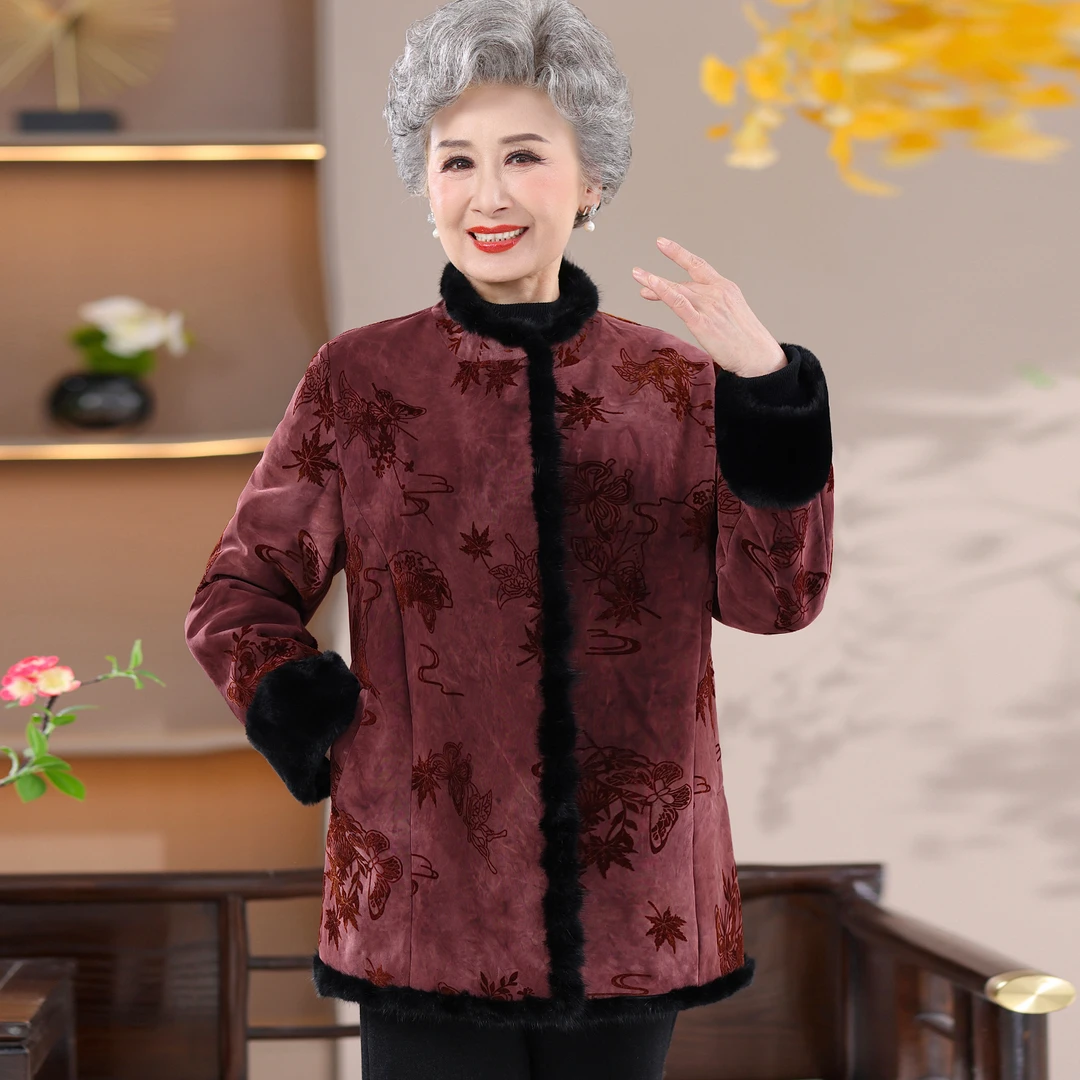 奶奶装冬季全身加绒加厚唐装国风上衣婆婆妈妈装水貂毛新中式外套