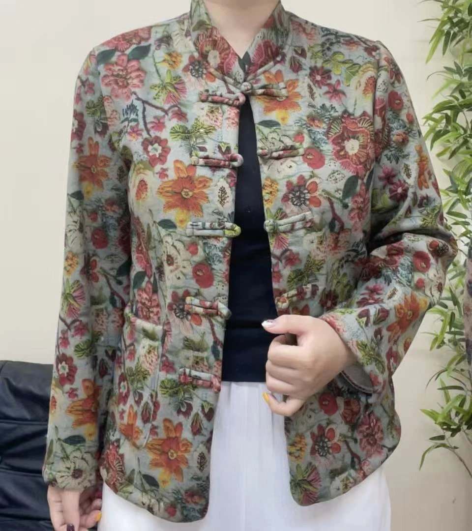秋季新款新中式妈妈装复古盘扣加绒加厚宽松百搭长袖外套上衣