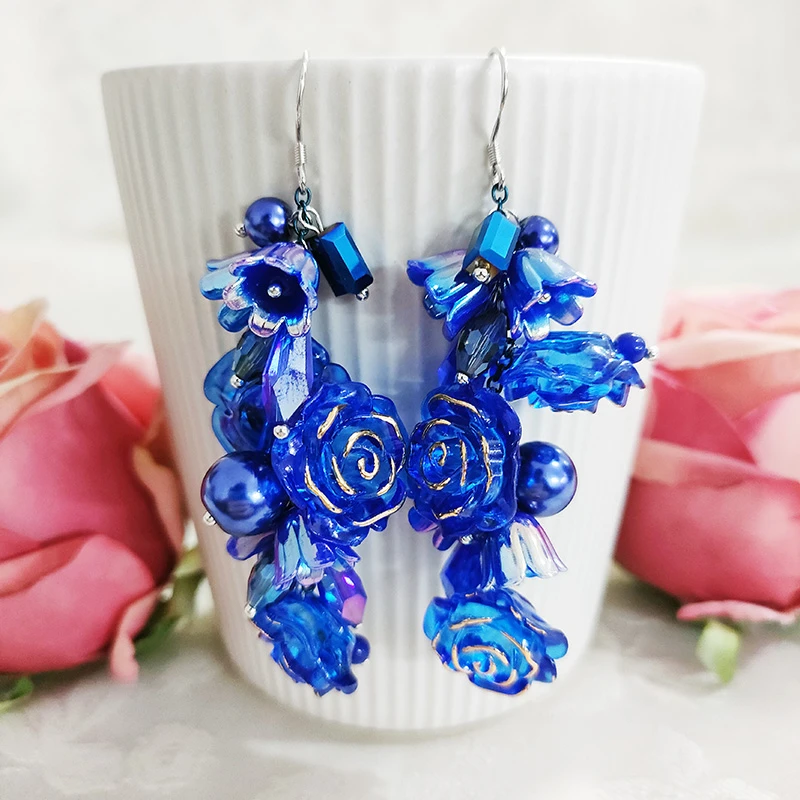 铜合金琉璃耳饰 民族风纯手工耳坠蓝色气质耳环1707