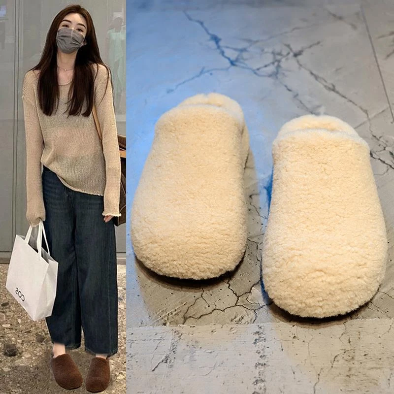 御阅毛毛鞋一脚蹬2025年新款懒人保暖博肯棉鞋托包头半拖鞋面包鞋