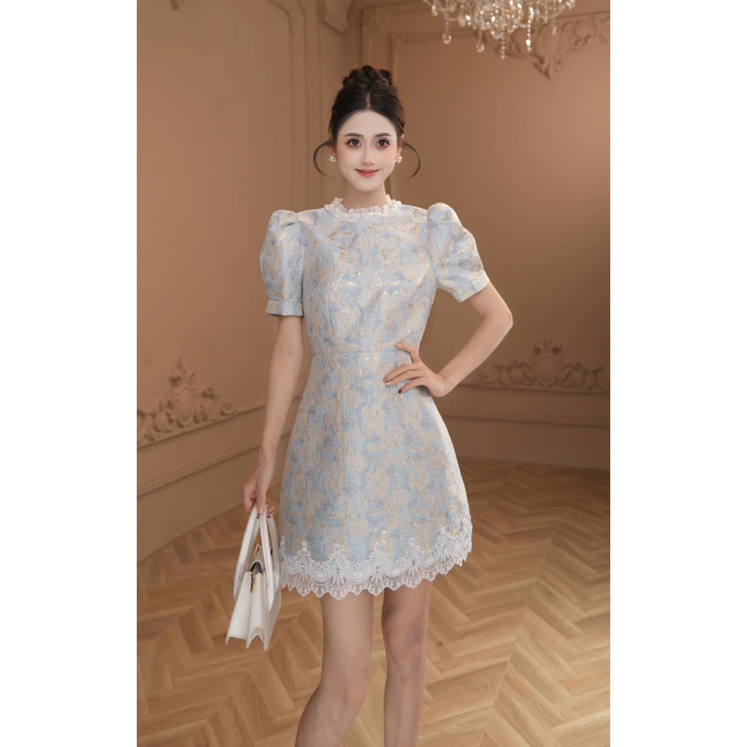 【柒老板定制】新款气质收腰轻奢小个子法式连衣裙28001