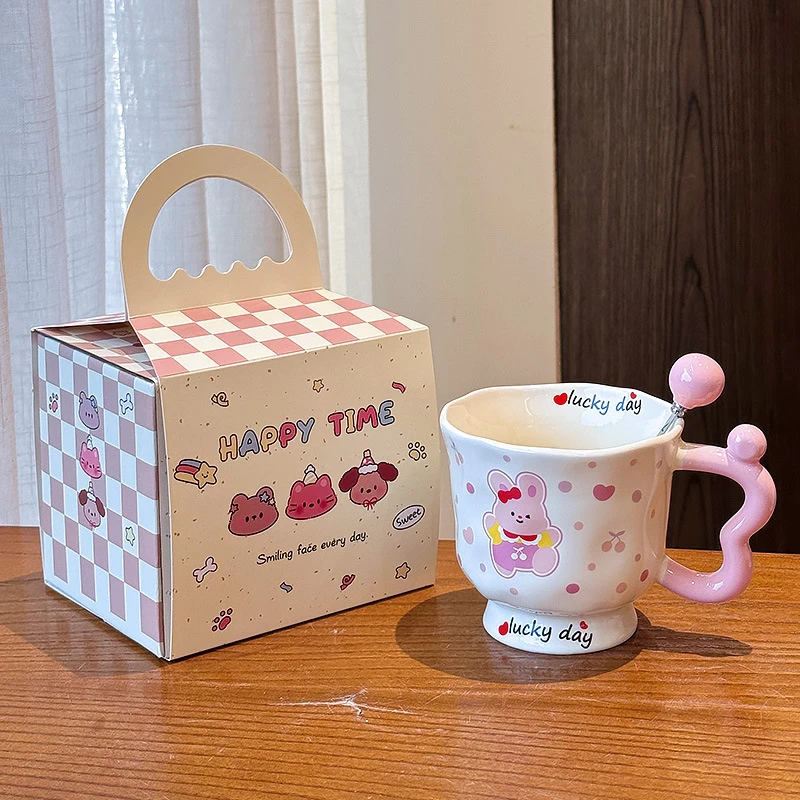 高颜值小狗小兔马克杯情侣陶瓷喝水杯送女生生日礼物办公室咖啡杯