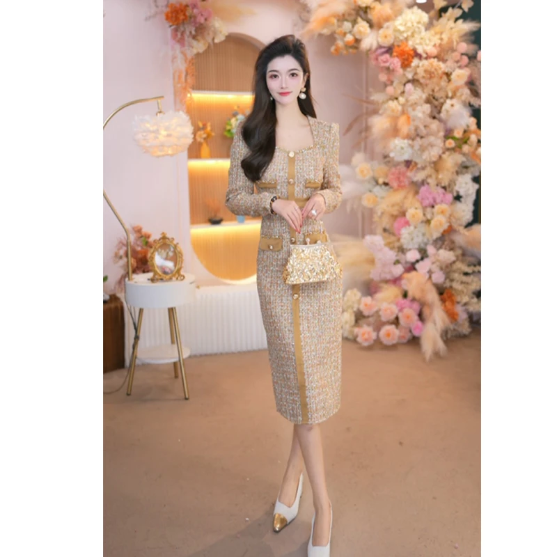 2025秋冬新款女装时尚气质修身显瘦轻奢名媛长袖法式连衣裙25092