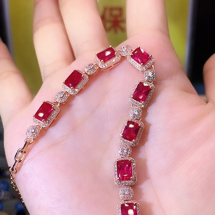 手链银S925镶嵌红宝石