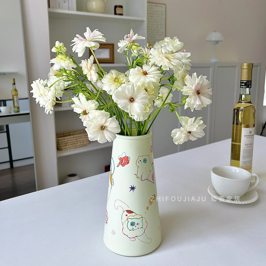 原创设计滚蛋日记手绘玻璃花瓶办公室水养花瓶送朋友礼物桌面摆件