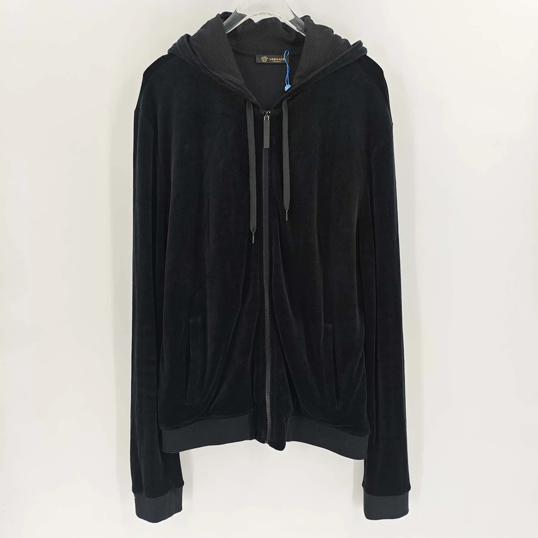 99新 VERSACE/范思哲 黑色丝绒美杜莎刺绣卫衣外套/5码/Sw24560