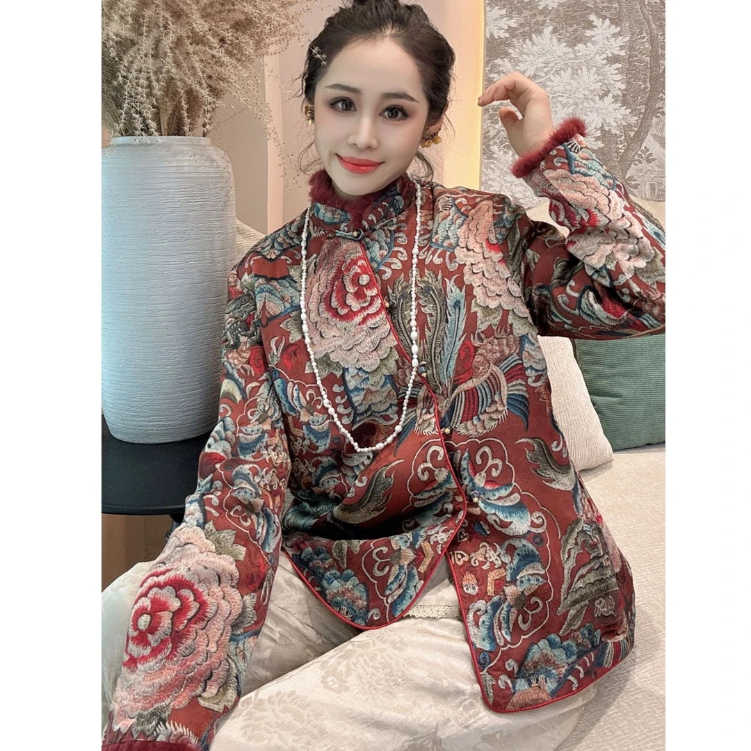 【禾禾家】新中式气质国风女装惊鸿红云纱加棉女士上衣 16122-9