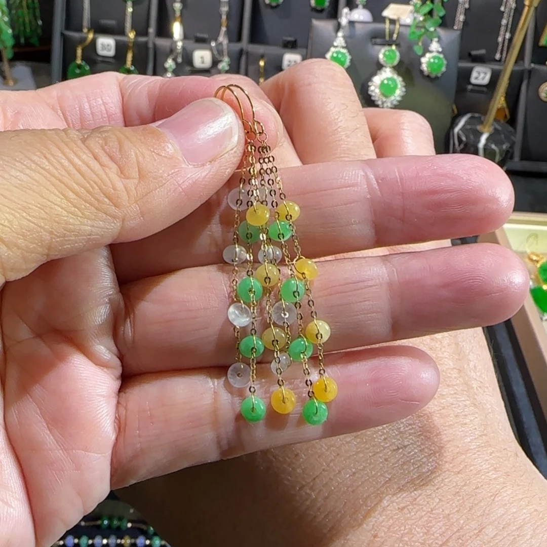 翡翠18K金镶嵌颈饰耳钩