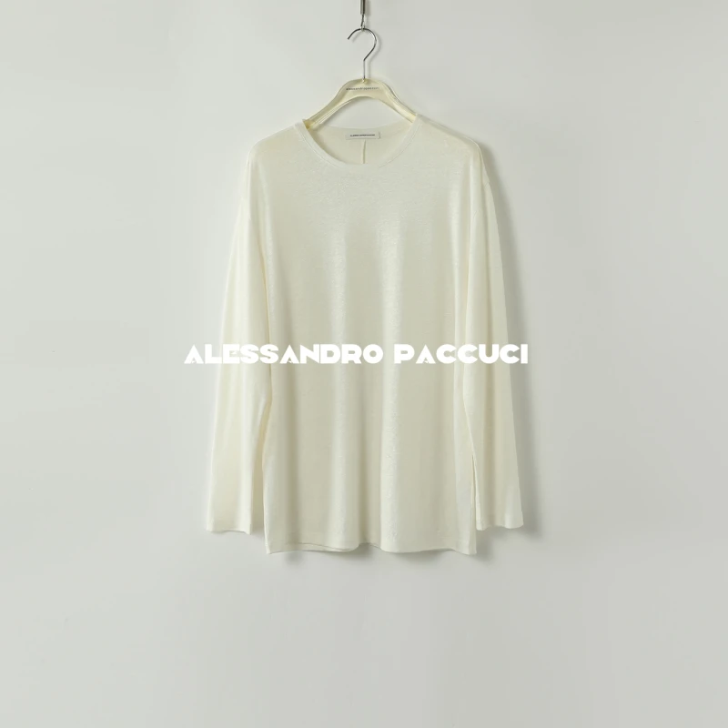 AP洛哥43106TT【梵净】亚麻纯色圆领休闲风百搭针织打底衫2024秋