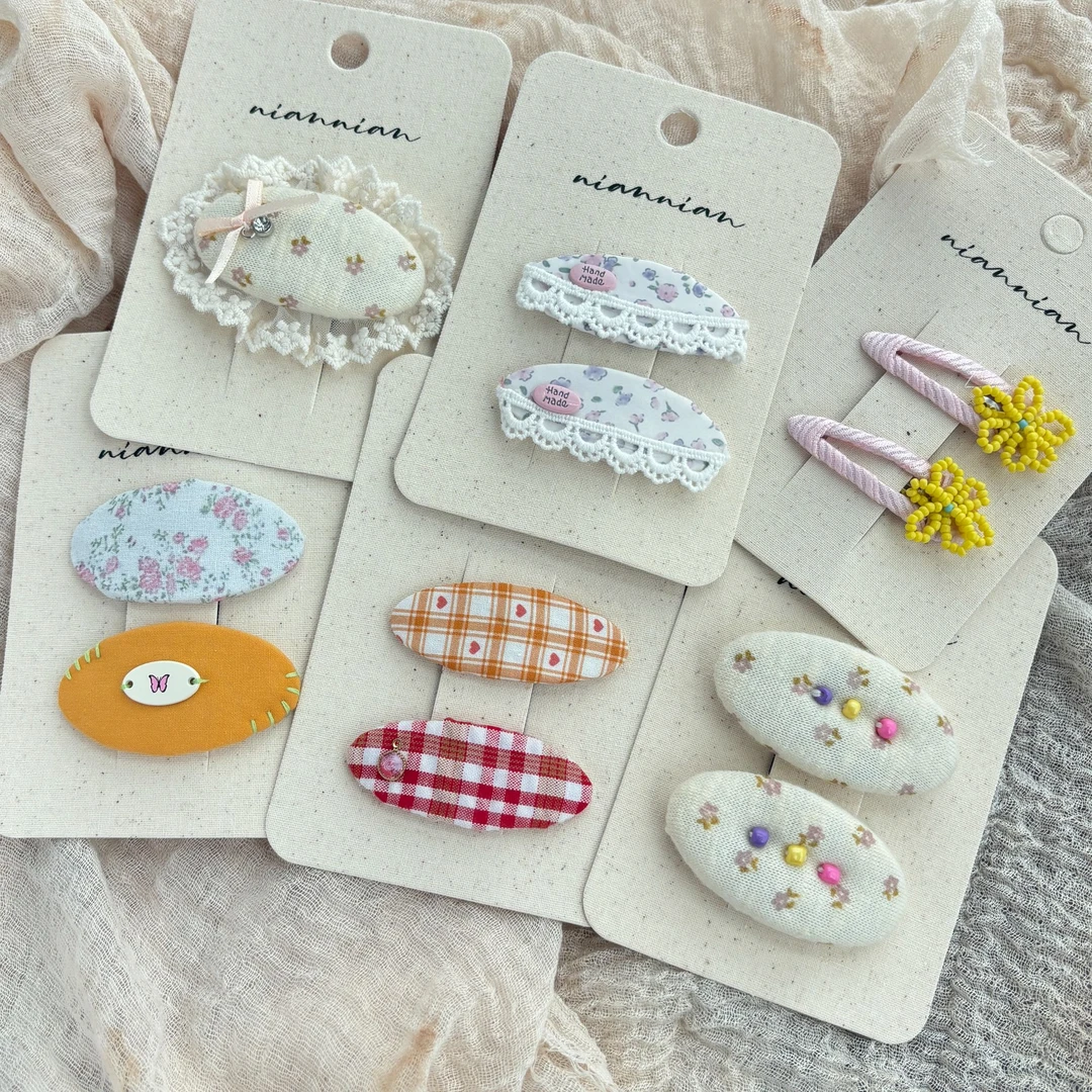 蕾丝手工爱心彩珠BB发夹清新新款甜美韩国原创ins小香风布艺头饰