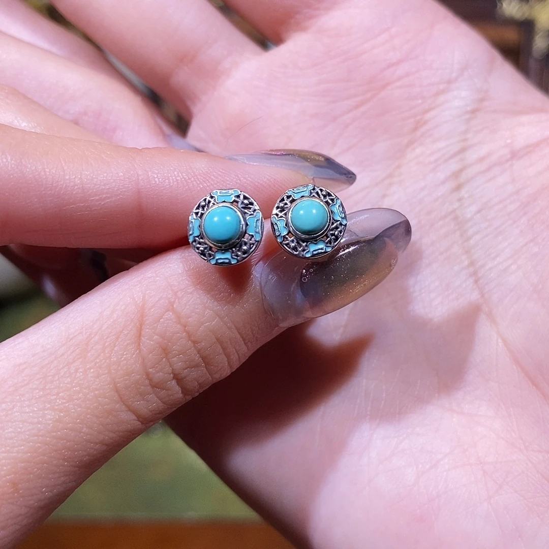 银S925镶嵌绿松石耳饰